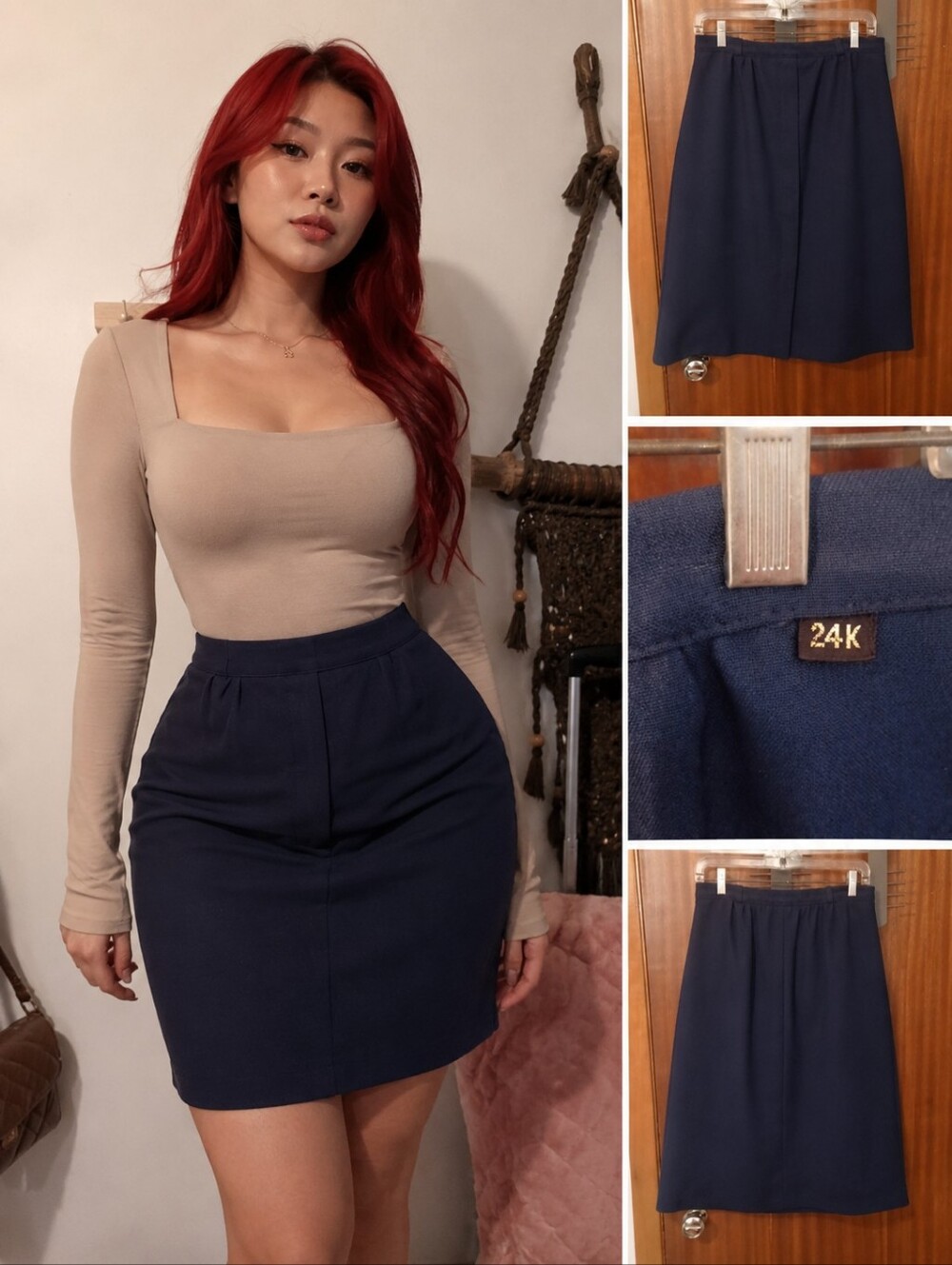 5 for $15 Vintage size 14 Navy Blue 24k Thread Pencil Skirt